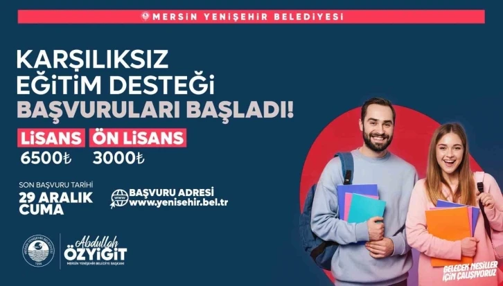 Yenişehir Belediyesinin karşılıksız eğitim desteği başvuruları başladı
