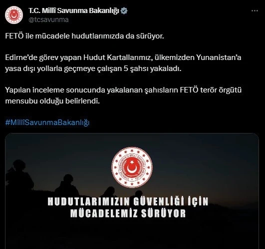 Yunanistan’a kaçmaya çalışan 5 FETÖ üyesi yakalandı
