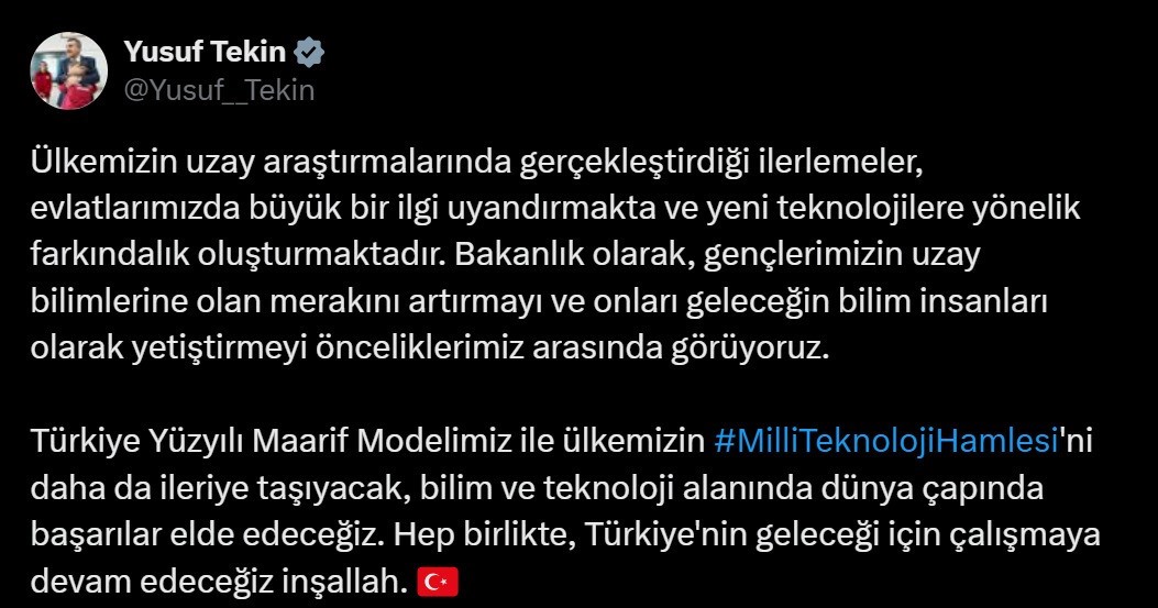 Bakan Tekin: "Milli teknoloji hamlesini daha ileriye taşıyacağız"
