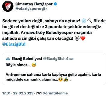 Elazığspor ve belediye arasındaki kar mizahı sosyal medyada ilgi gördü
