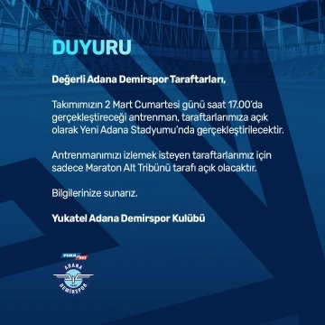 Adana Demirspor antrenmanı taraftara açık olacak
