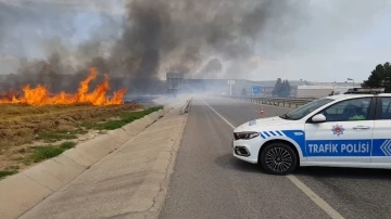 Anız yangını buğday tarlasına sıçradı: İstanbul-Edirne yolu trafiğe kapandı
