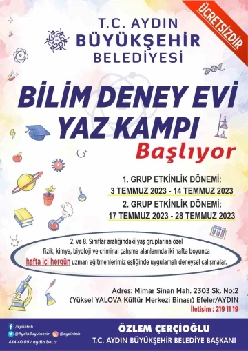 Aydın Büyükşehir Belediyesi Bilim Deney Evi Yaz Kampı başlıyor
