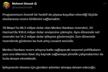 Bakan Şimşek: “Bir aylık dönemde Merkez Bankası rezervleri 10 milyar dolar arttı”
