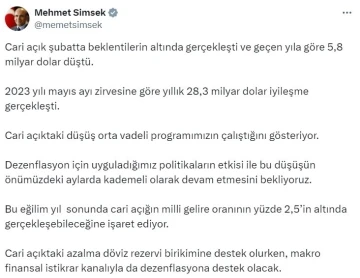 Bakan Şimşek: “Cari açıktaki düşüş orta vadeli programımızın çalıştığını gösteriyor”
