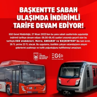 Başkent’te sabah ulaşımında indirimli tarife devam ediyor
