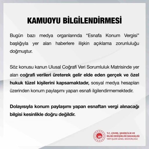 Çevre, Şehircilik ve İklim Değişikliği Bakanlığından &quot;konum vergisi&quot; açıklaması
