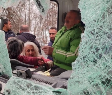 Dağdan kopan kaya parçası aracın içine girdi, sürücü yaralandı
