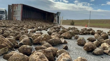 Devrilen tırın dorsesindeki 27 yon pancar yola dağıldı
