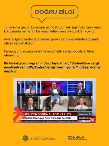 Dezenformasyonla Mücadele Merkezi &quot;Suriyelilere vergi muafiyeti var&quot; iddiasını yalanladı