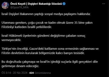 Dışişleri Sözcüsü Keçeli: &quot;Utanması gereken İsrailli yetkililerdir&quot;
