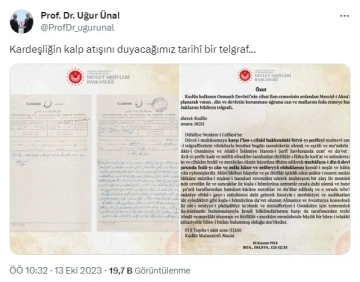 Filistinlilerin 1. Dünya Savaşı’na Osmanlı’ya gönderdiği ‘destek’ telgrafı ortaya çıktı
