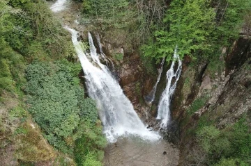 Gümüşhane’nin saklı cenneti Çağlayandibi Şelalesi baharla coştu