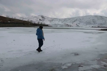 Hava sıcaklığının düştüğü kentte gölet buz tuttu
