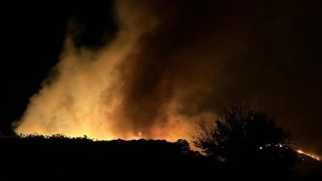 Marmara Adası'nda makilik alanda çıkan yangına müdahale ediliyor