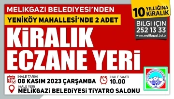 Melikgazi’den 2 adet kiralık eczane yeri ihalesi
