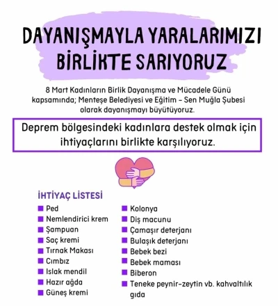 Menteşe’den depremzede kadınlar için dayanışma kampanyası
