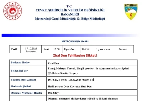 Meteorolojiden zirai don uyarısı
