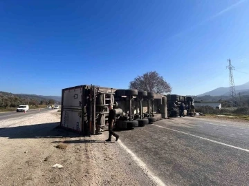 Milas’ta balık yüklü tır devrildi: 1 yaralı
