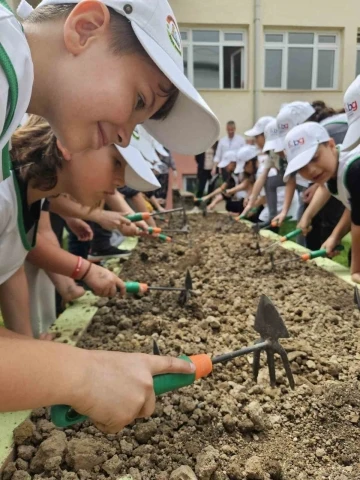 Minikler, fideleri toprakla buluşturdu
