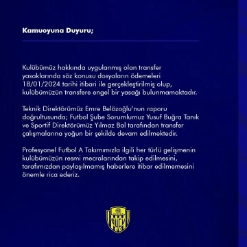 MKE Ankaragücü’nden ’transfer yasağı’ açıklaması
