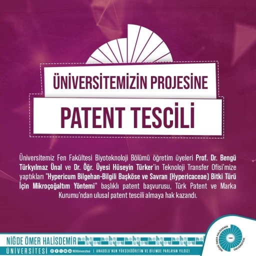 NÖHÜ Projesine Ulusal Patent Tescili
