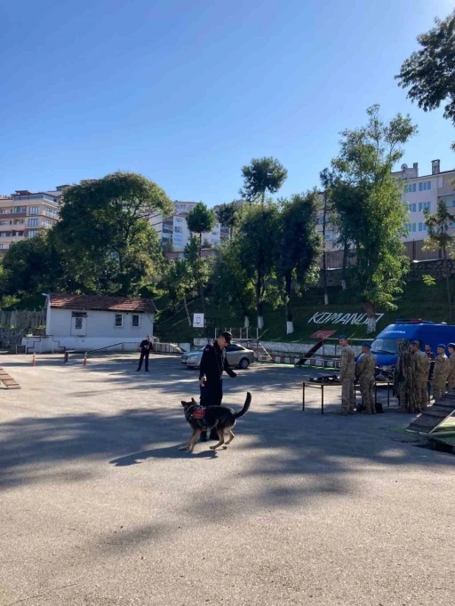 Öğrenciler jandarmayı ziyaret edip eğitimli köpeklerin gösterierini izledi
