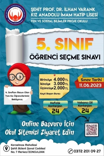 Proje İmam Hatip Ortaokulu 5. sınıf öğrenci seçme sınavı başvuru için son hafta
