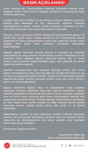 &quot;Depremzedeye makarna&quot; haberine Diyanet İşleri Başkanlığı’ndan sert yanıt
