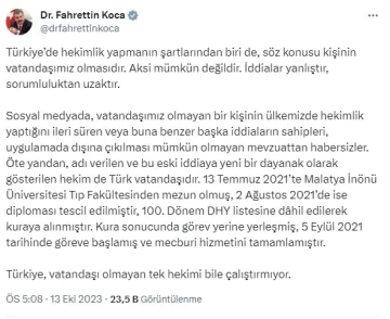 Sağlık Bakanı Koca’dan yabancı uyruklu doktor çalıştırıldığı iddialarına cevap
