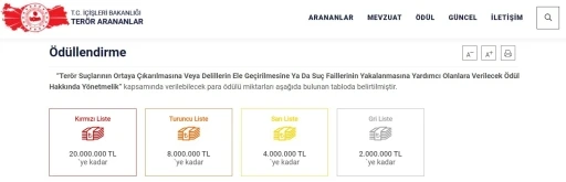 Terör ihbar ödülleri güncellendi: Kırmızı listedekiler için verilen ödül miktarı 20 milyon liraya yükseldi
