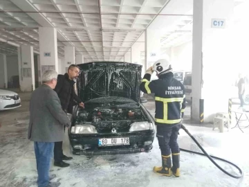 Patlama meydana gelen araçta yangın çıktı