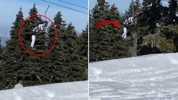 Uludağ’da korku dolu anlar: Bir kayakçı telesiyejde böyle asılı kaldı