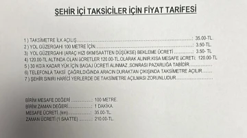 Uşak’ta taksi ücretlerine zam
