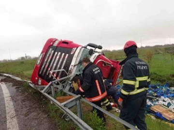 Yalova’da meyve yüklü tır devrildi: 1 yaralı